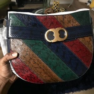 Tory burch multi colored snakeskin crossbody.